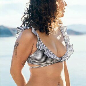 Aerie Seersucker Ruffle Wrap Bikini Top Black Size XS NWOT